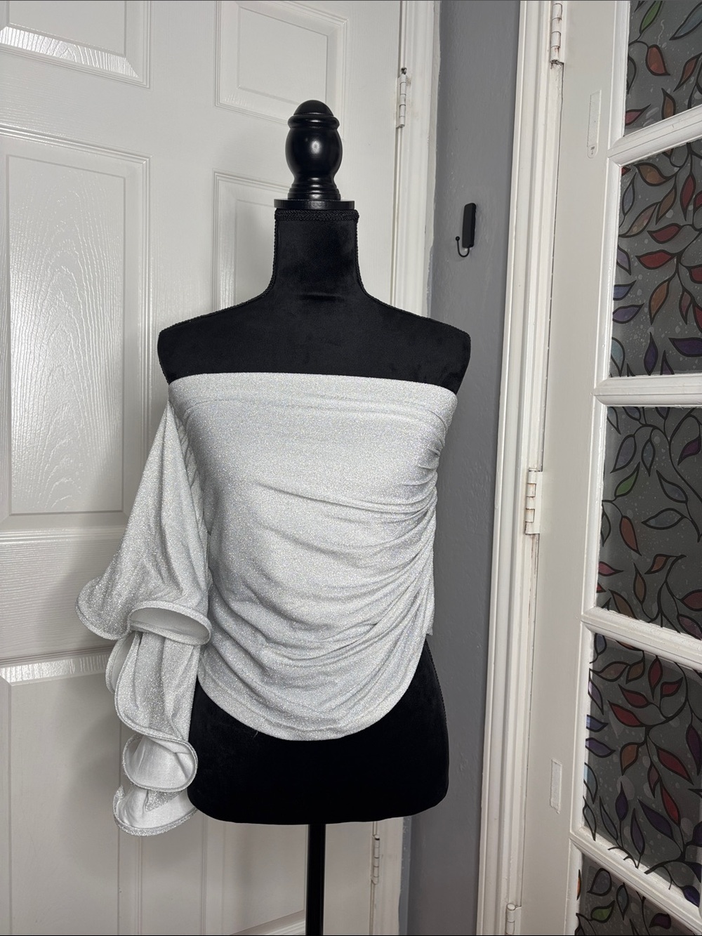 Women’s Off-Shoulder Sparkle Sweater Top in White
